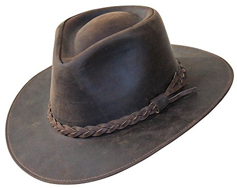 B&S Premium Leather Fedora - Wide Brim Hat Leather - Water Resistant - Dark Brown (Size 58)