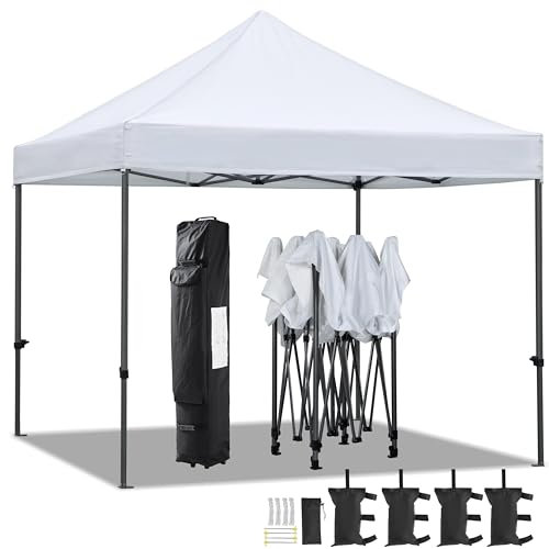 Yaheetech Tonnelle 3x3m Pliante Imperméable Anti-UV Tente Pavillon Pop-up Portable Gazebo avec Sac de Transport à Roulette et Sac de Sable Blanc