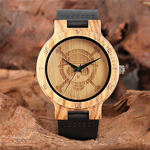 OIFMKC Orologio in legno Orologio da uomo One Piece Orologi da polso in pelle al quarzo Design classico Anime Orologi in legno per uomo Donna reloj masculino-model 2