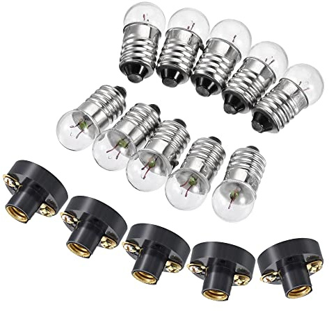 sourcing map E10 Lamp Socket Set, 3.8V Bulb Holder Screw Base with E10 Bulb, Plastic Copper Black 15 Pack Total