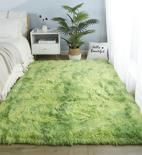 linyingdian Hochflor Teppich wohnzimmerteppich Langflor - Teppiche für Wohnzimmer flauschig Shaggy Schlafzimmer Bettvorleger Outdoor Carpet. (Grün, 120x160cm)