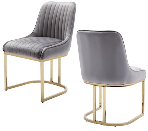 chairus Esszimmerstühle 2er Set Samt, Küchenstühle für Esszimmer, Moderne Polsterstühle mit Metallbeinen, Essstühle für Küche Wohnzimmer, Grau