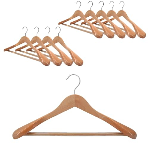 10 x Kleiderbügel Holz VonBueren | 45 x 22,5 cm breit je Bügel/Holzbügel | stabile Holzkleiderbügel | Anzugbügel, Hose, Hemden