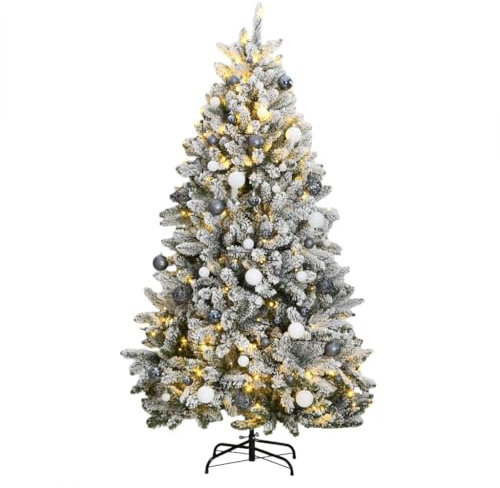 vidaXL Weihnachtsbaum, Klappbar Christbaum mit 300 LEDs Kugeln Ständer, Beleuchtet Tannenbaum Kunstbaum mit 8 Beleuchtungsmodi, Weihnachtsdeko Dekobaum, 270cm