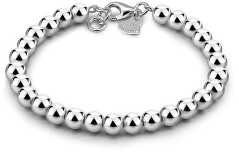 Dankadi Bracciale di Perle per Donna in Argento 925 Larghezza 4MM 6MM Senza e Con Ciondolo a Cuore, Lunghezza 13-21CM Doré Oro Rosa Regalo Festa della Mamma Uomo, 15CM, Argento