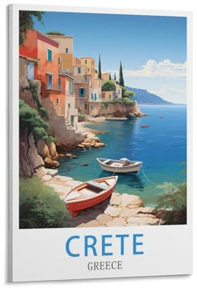 YNIEILUU Vintage-Reiseposter Griechenland Kreta, 20 x 30 cm, Leinwand-Kunstposter, Gemälde, Bilder, Wandkunstdrucke, Wanddekoration für Schlafzimmer