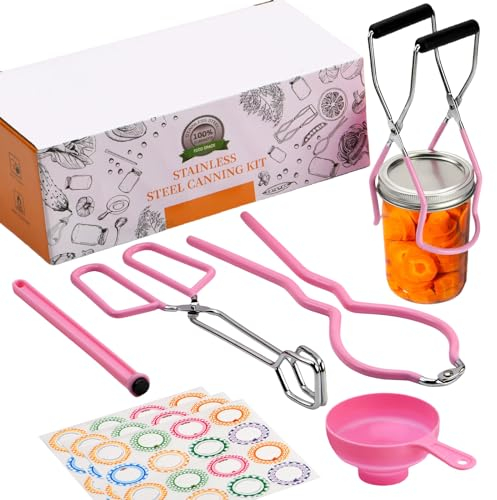 canning Pot Water Bath Canner with Stainless Steel Rack and Accessories Kit (Includes Tongs, Funnels and Full Canning Supplies, Pink, Essentials)
