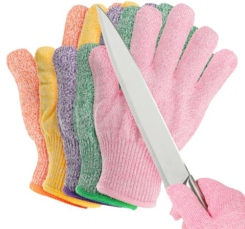 PATIKIL Cut Resistant Gloves, 5 Pair Level 5 Protection Anti Cutting Gloves Cut Proof Gloves for Kitchen Wood Carving Working, Small, Multicolor