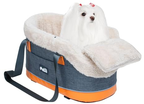 Asiento de coche para perro, asiento de seguridad para mascotas, asiento de coche lavable para cachorros, asiento elevador de terciopelo con correa ajustable para el hombro para perros pequeños y