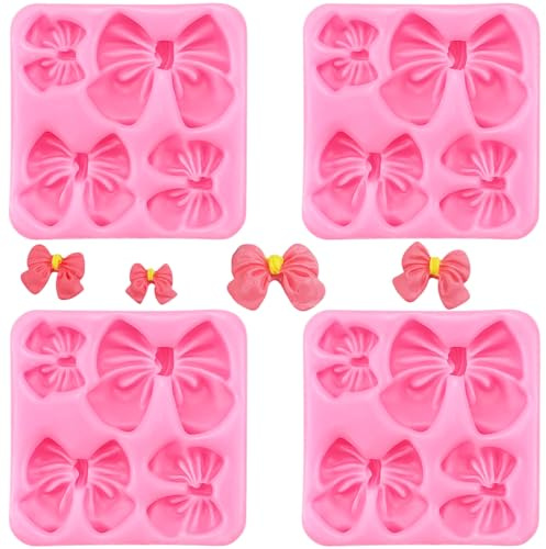 4Pcs Bow Chocolate Molds Bow Silicone Fondant Mold Mini Epoxy Resin Mold Cake Pop Molds for Cupcake Cake Candy Chocolate Sugarcraft Pudding Decoration