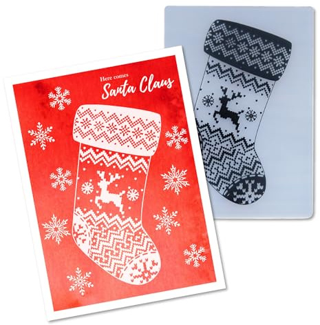 Arbuya 3D Christmas Stocking Plastic Embossing Folders for Card Making Xmas Stockings Sock Embossing Folder for Gift Tag Paper Crafting Home Decoration