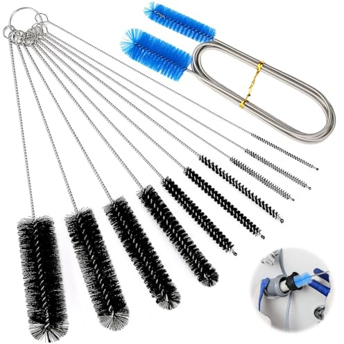 TYFYH Lot de 11 brosses à paille, brosse de nettoyage de tuyau, brosse de vidange, brosse de nettoyage, brosse de drainage, petite brosse de nettoyage pour tuyaux, bouteilles, drain de bain