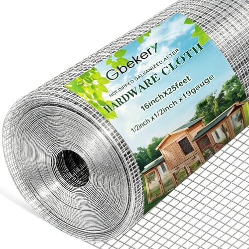 Gbekery Hardware Cloth 1/2 inch 16in x 25ft 19 Gauge, Hot-dip Galvanized After Welding Chicken Wire Mesh Roll Garden Plant Welded Metal Wire Fencing Roll, Rabbit Cages Snake Fence