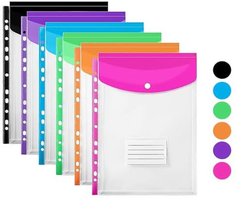 Plastic Wallets A4 Punched Poly Pockets, Expandable Envelope Document Plastic Folders with Button and Label Pocket for School Home Office (6)