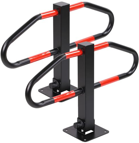 Taylor & Brown Set of 2 Parking Barriers Foldable Robust Steel Post with Integrated Lock 2 Keys Security Bollard for Car Parks, Driveways and Garages, 46 x 18 x 70cm