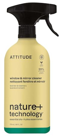 ATTITUDE Window & Mirror Cleaner Spray, Plant-Based Ingredients, EWG Verified, Streak Free, Removes Fingerprints, Dust and Dirt, Lavender & Rosemary, 770 mL