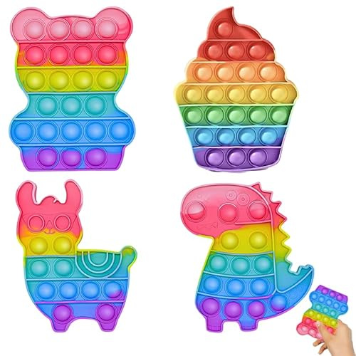 4PCS Pop It Fidget Set, Large Sensory Fidget Poppers for Adults, Stress Relief Anxiety Relief Poppet Fidget Set for Focus, Reusable Popper Game for Adults, Boys & Girls