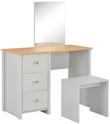 SooIarix Tavolo da toeletta con specchio e sgabello, in legno, 104 x 45 x 131 cm, con 3 cassetti, moderno, per camera da letto e cosmetici, colore grigio