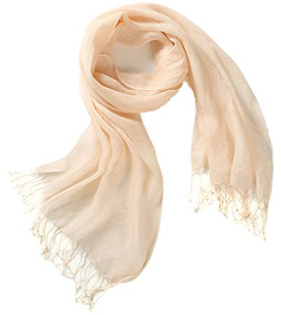 Prettystern bufanda de lino lisa unisex 100% foulard hombres y mujeres primavera verano con flecos T11 beige