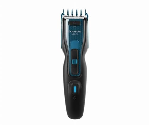 NIXUS Taurus Cortapelos con peine, guía de 7 posiciones, uso con y sin cable, cuchillas de acero inoxidable, cabezal desmontable para limpiar fácil, incluye set de peluquería con bolsa de almacenaje