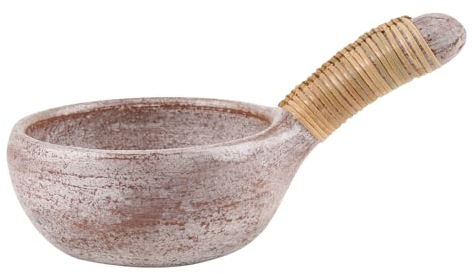 Bitto Räuchergefäß Räucherschale ATUM aus Terracotta in Whitewash mit Bastgriff, L: 19 cm, H: 5,5 cm, Ø 11 cm
