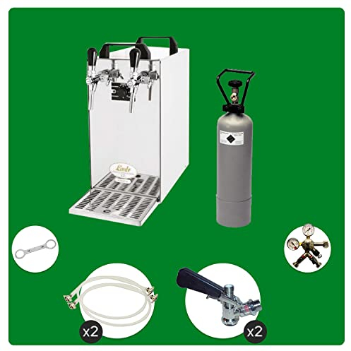 ich-zapfe.de Impianto spillatura Birra Completo 2 Vie, spillatore Professionale 50 l/h, Adattatore da 5 l, Tipo D, Raffreddamento rapido, Facile utilizzo per Eventi e Locali