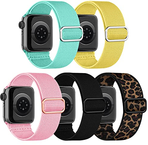 Chinbersky 5-pack klockarmband kompatibla med Apple Watch-remmar, 49 mm, 45 mm, 44 mm, 42 mm, justerbara elastiska stretchiga nylonband, sportband med ögla, ersättningsband för iWatch serie Ultra/8/7/6/5/4/3/2/1/SE