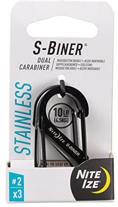 Nite IZE S-Biner Stainless Steel Dual Carabiner #2, Dual Gated Carabiner for Keys and Gear, 3 Pack, Black/Stainless