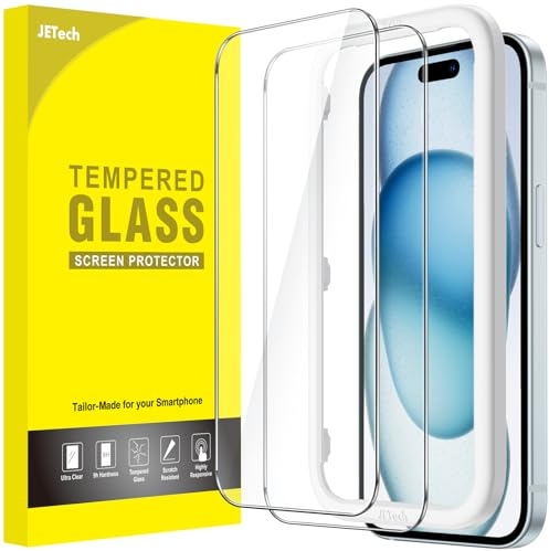 JETech Pellicola Protettiva per iPhone 15 Plus 6,7 Pollici, Senza Bolle, Vetro Temperato Film con Strumento di Installazione Facile, Compatibile con Cover, HD Chiaro, Pacco da 2