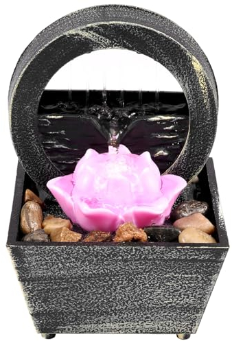 Tabletop Fountain with Light Battery/USB Operated Mini Indoor Water Fountain Feature Zen Meditation Fountain Decor Sound Relaxation Fountain Ornament for Table Office Home Bedroom (Lotus)