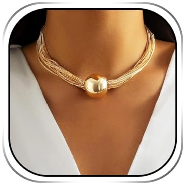 Handcess Collier ras du cou bohème doré superposé, collier punk, Chunky Chaîne pour femmes et filles