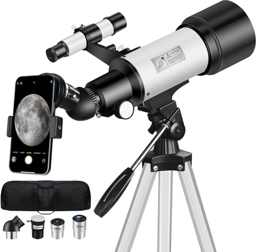 Mijiaowatch Telescope for Adult, 70mm Aperture 400mm Portable Telescope with Tripod, Finder Scope, Phone Adapter, Carrying Bag, Astronomical Refractors Telescopes for Kids Beginners Adults (White)