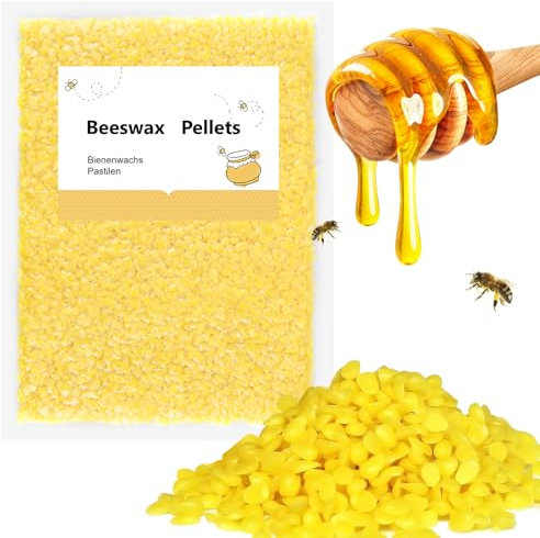 BALFER Pastillas de cera de abejas 100% pura, 450 g, para cosméticos, velas, cremas, ungüentos, jabones, paños de cera de abejas, fabricación de velas y cuidado de cuero/madera, granulado amarillo