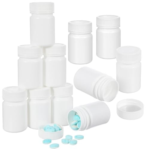 SECFOU Contenitori per Pillole 50ml Set da 20 Pezzi Tappo a Vite, Flaconi di Medicinali Opachi per Conservazione Sicura, Piccole Bottiglie da Viaggio per Portapillole Portatili