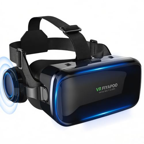 FIYAPOO 3D VR glasögon med HiFi-hörlurar, immersiv virtual verklighet för spel och filmer, ergonomisk design, stöder 4,7–6,7 tums smartphones, julklapp