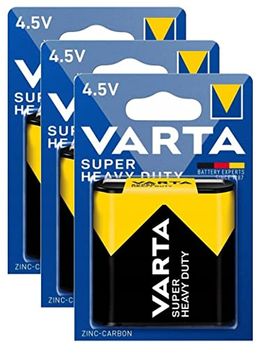 VARTA Superlife 2012 - Lote de 3 ampollas de 1 pila plana salina (4,5 V, 3R12)