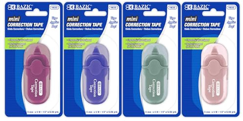 BAZIC Products Correction Tape 5 mm x 236, Mini Instant Corrections, Easy to Use Applicator Tapes Roller White Out for Office School & Home, 24-Pack