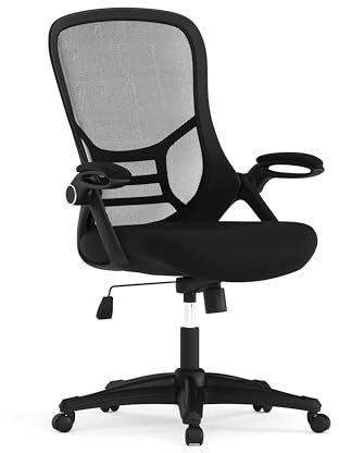 Flash Furniture Porter High Back Black Mesh Ergonomic Swivel Office Chair with Black Frame and Flip-up Arms