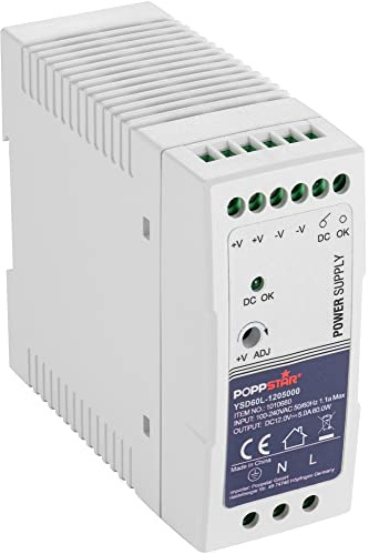 Poppstar Ultra-Slim Hutschienen-Netzteil P-60-12- 12V DC 5 A 60W DIN Rail Netzteil 60 W/Trafo für Hutschienen 40x100x92mm