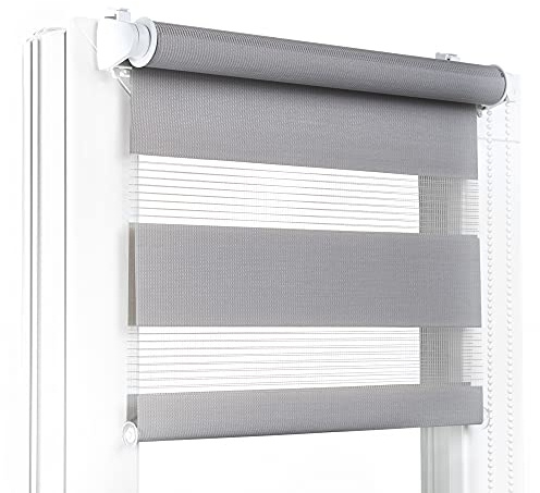 Fenster DEKOR - Rollos für Fenster Grau - Klemmfix Rollo ohne Bohren B65 x H120 cm - Doppelrollo mit Einer Breiten Auswahl an Größen und Farben - Blickdichte Rollos, einfach zu montieren