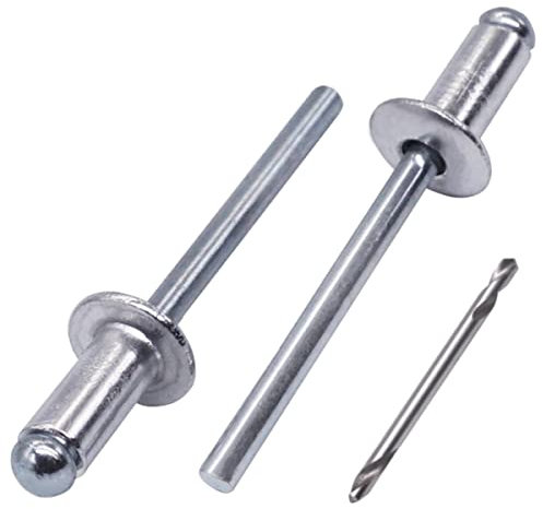 SKIR'CO (50 piezas) Remaches ciegos de aluminio 5.0 x 10 mm, mandril de acero, remaches de pop, cabeza de cúpula, broca incluida