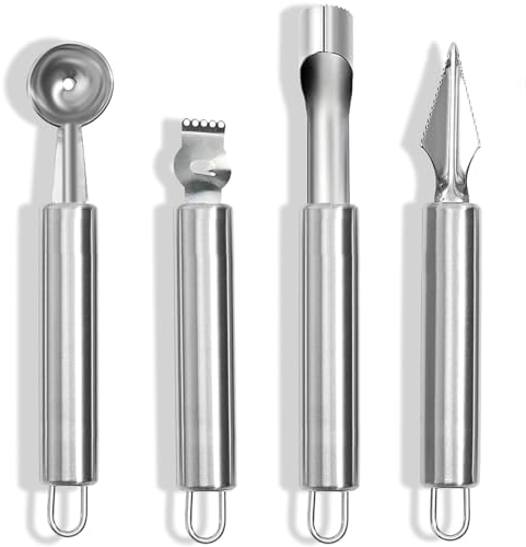 4 In 1 Scavino da Cucina Levatorsoli per Frutta Varia Levatorsolo Mela Acciaio Core Remover Strumenti per Intagliare La Fruttaper per Diy Fruit Salads, Fruit Carving Knife