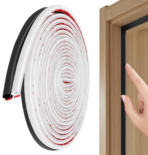 2 Pièces Joint Porte Fenetre Isolation et Phonique Set, 6M Joint de Porte D'Entrée Caoutchouc Autocollant Forme D, Antibruit Bande Etancheite Porte Fenêtre pour Cadre de Porte