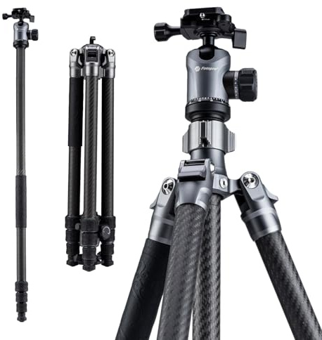 Fotopro Sherpa Plus 152 cm kamerastativ, 4 sektioner kolfiber resestativ med kulhuvud snabbkopplingsplatta, kompatibel med DSLR-kamerakamera, max belastning 10 kg svart