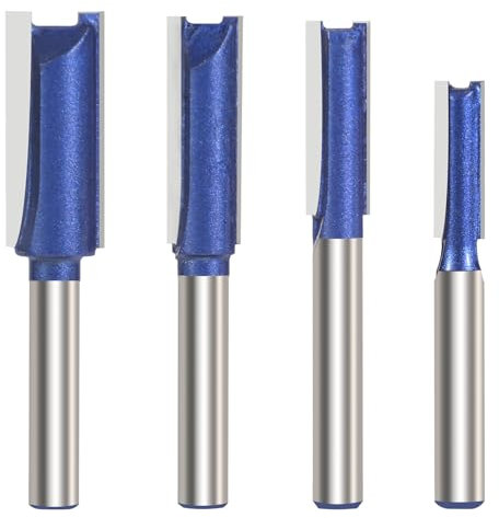 Vearter 4 Stück Bündigfräser 6,35mm Schaft, Zweischneidig Gerade Holzbearbeitung Fräser Oberfräse Zubehör, Fräser Set Holzfräser für Schneiden Nutfräsen – 6,35mm, 8mm, 9,5mm, 12,7mm