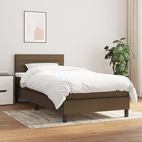 OHOOWOO Boxspringbett mit Matratze Dunkelbraun 80x200 cm Stoff,Erstklassiges Boxspringbett mit Taschenfederkernmatratze und höhenverstellbarem Kopfteil für erholsamen Schlaf in Dunkelbraun