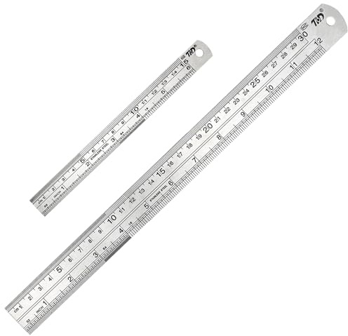 Stainless Steel Ruler Set 30cm(12inch) + 15cm(6inch) Heavy Duty Metal Ruler Straight Edge for School Office Drawing Easy Measurement