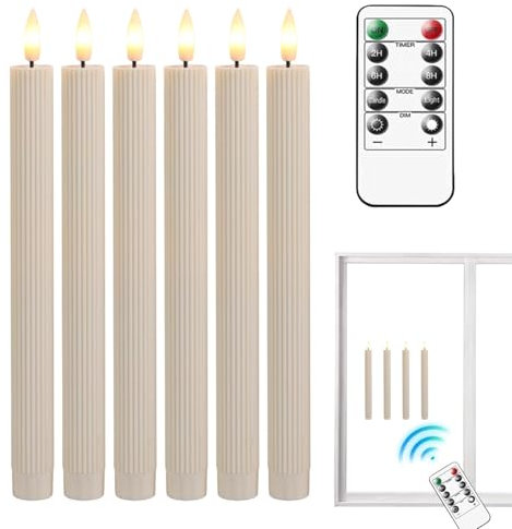 Candele coniche senza fiamma sfuse, bastoncini di candela senza fiamma con telecomando | 6 luci natalizie senza fiamma wireless remote,Luci decorative natalizie senza fili per finestre Wick per cam