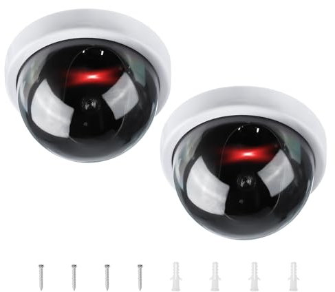PATIKIL Fake Security Camera, 2Pcs Dummy Dome Cameras with Flashing Red LED Light & Screw for Indoor & Outdoor Home Business, White