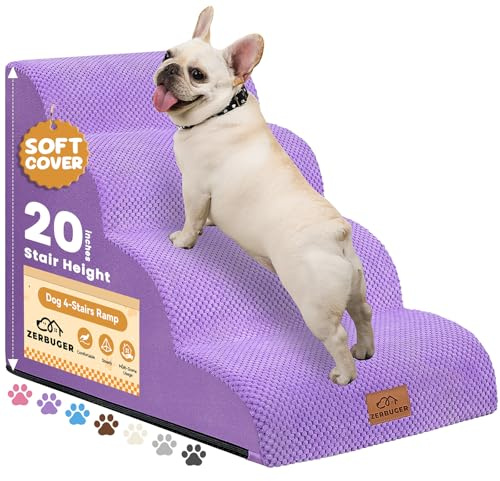 Zerbuger Dog Ramp and Stairs for Bed, Purple 4 Steps 20 H, Nonslip Cover
